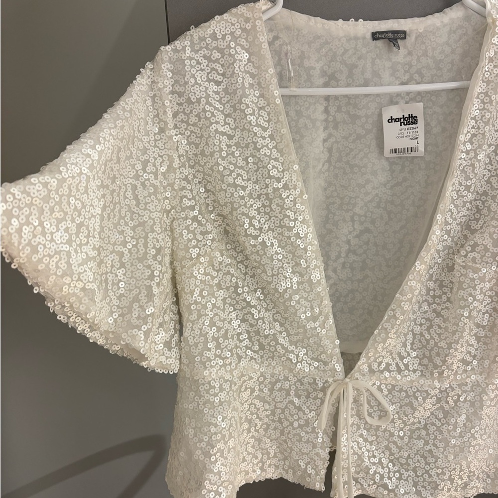 Brand new with tags Charlotte Russe white sparkly sequin top size L